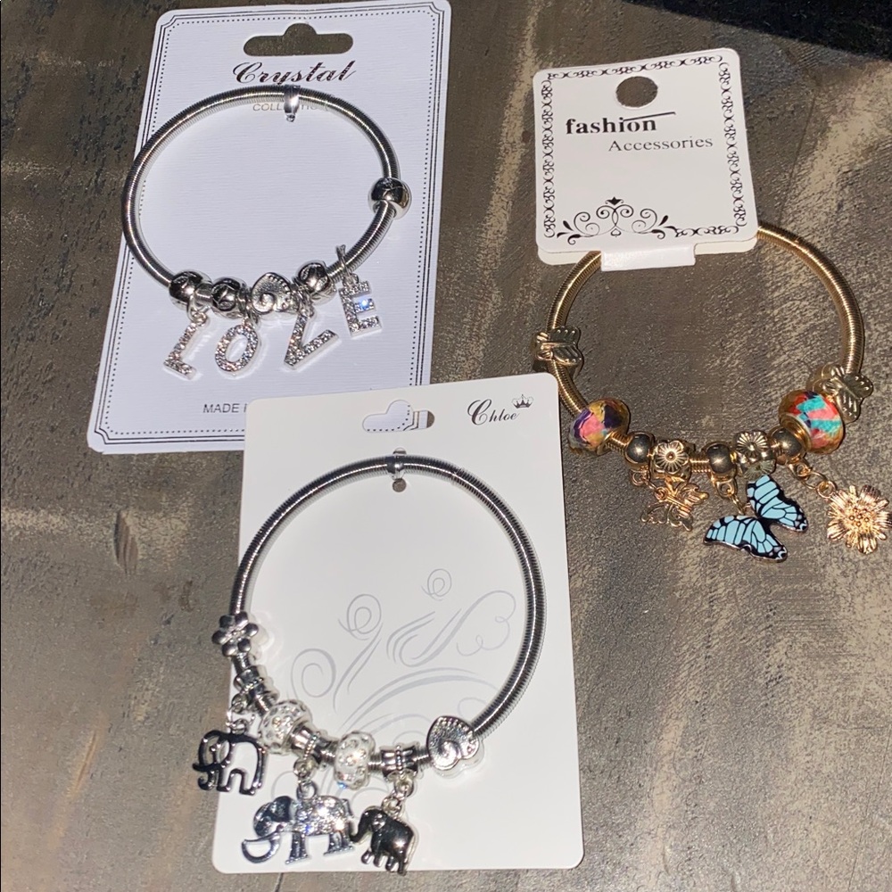 3 pc Silver and Gold Charm Bracelets Set